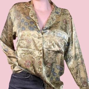 Gilligan & O’Malley Floral Silk Satin Lingerie Button Down